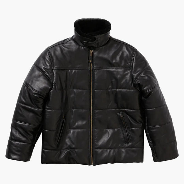 Supreme Schott Shearling Collar Leather Puffy Jacket Black