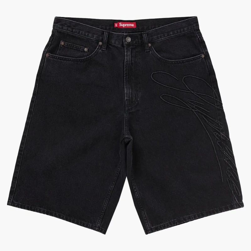 Högsta manus baggy denim kort tvättad svart
