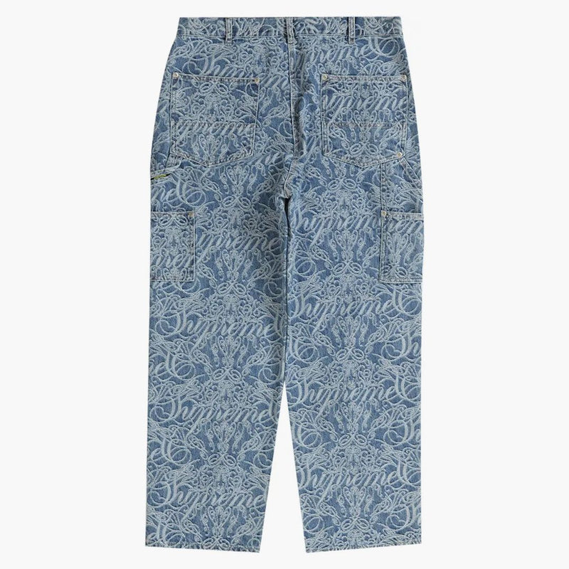 Nejvyšší skript Jacquard Double Knee Denim Pant Pant Washed Blue