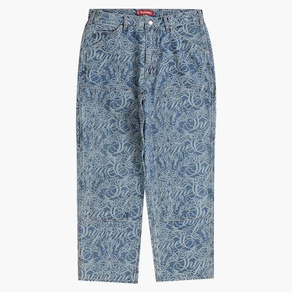 Supreme Script Jacquard Double Knee Denim Painter Pant Washed Blue