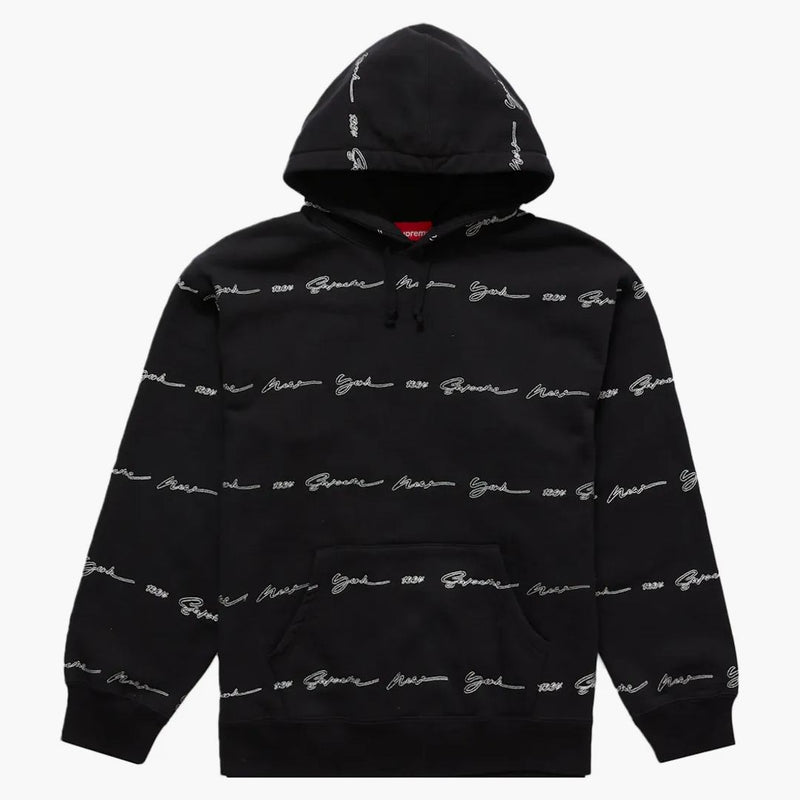 Supreme Script Stripe Hooded Sweatshirt Black