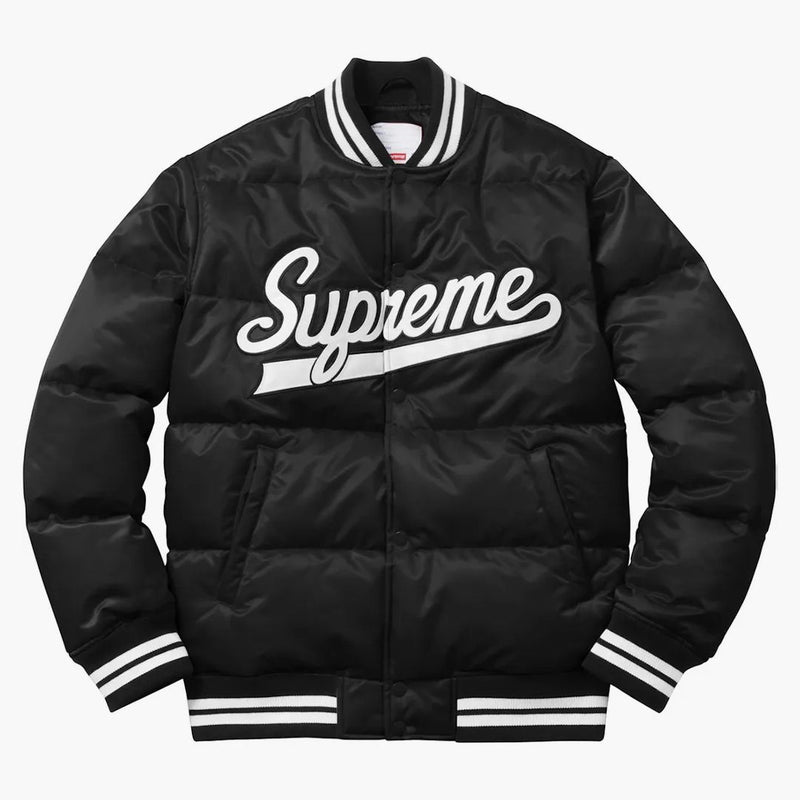 Supreme Script Varsity Puffy Jacket Black