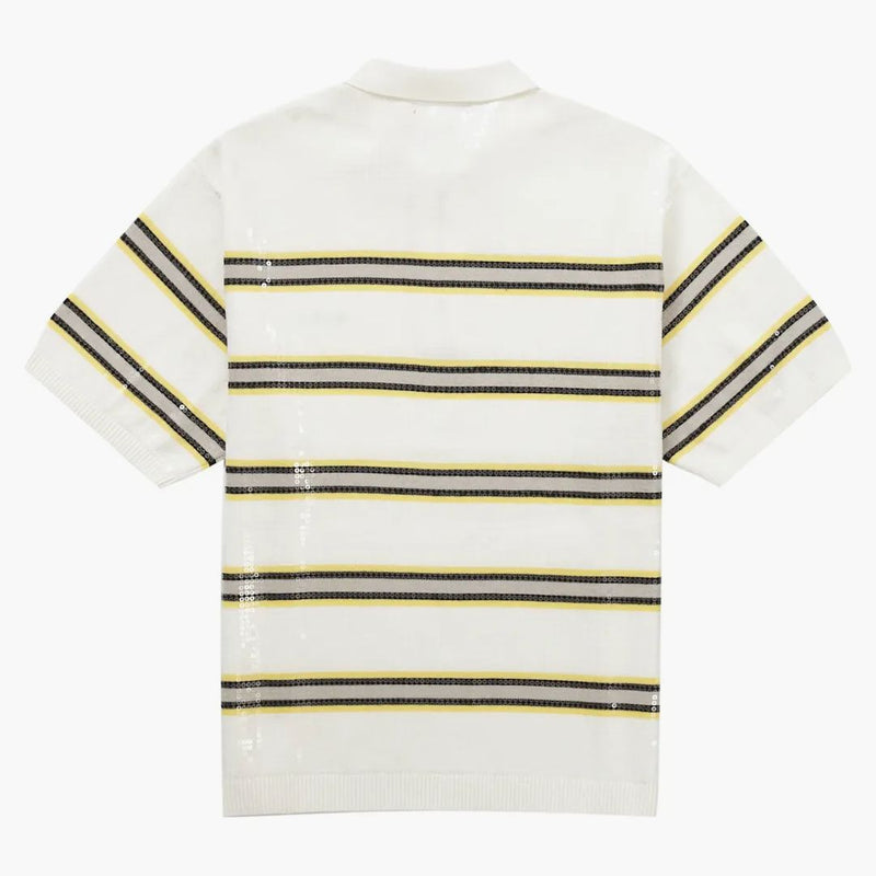 Supreme Sequin Stripe Zip Polo White