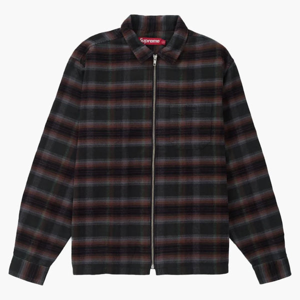 Nejvyšší stín Plaid Flannel Zip Up Shirt (SS24) Černá