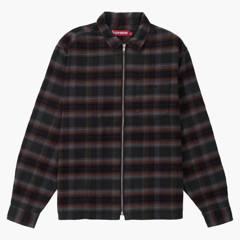 Nejvyšší stín Plaid Flannel Zip Up Shirt (SS24) Černá