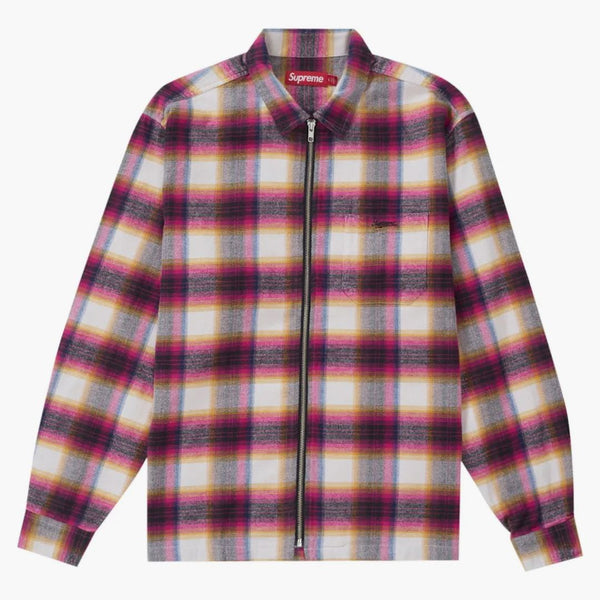 Supreme Shadow Plaid Flannel Zip Up Shirt (SS24) bílá