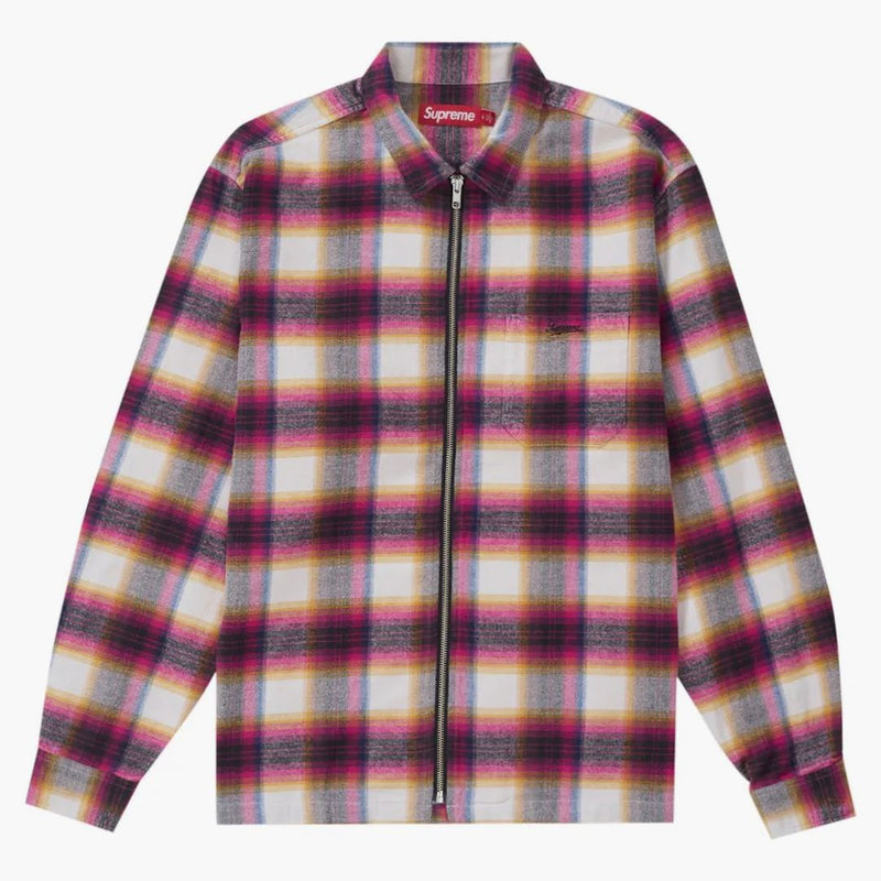 Supreme Shadow Plaid Flannel Zip Up Shirt (SS24) bílá