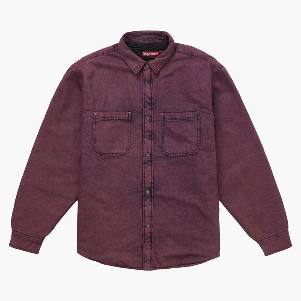 Supreme Shearling Lined Denim Work Shirt Overdyed Red