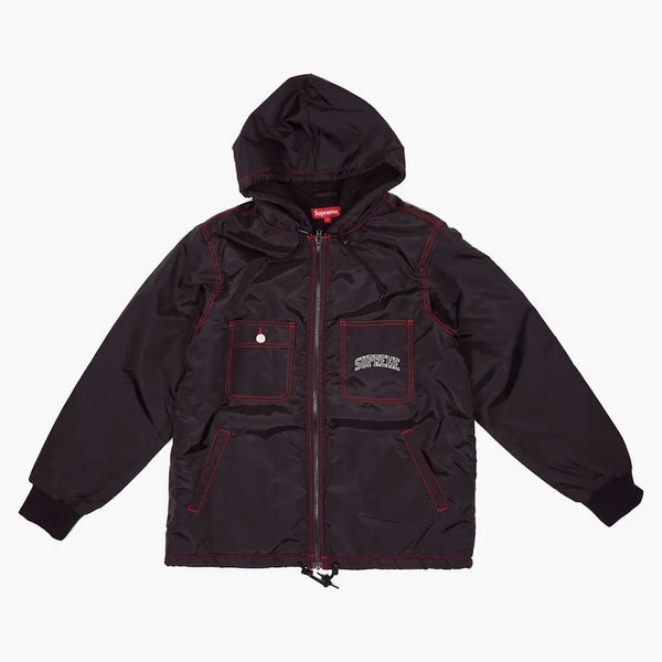 Supreme Sherpa fodrad nylon zip up jacka svart