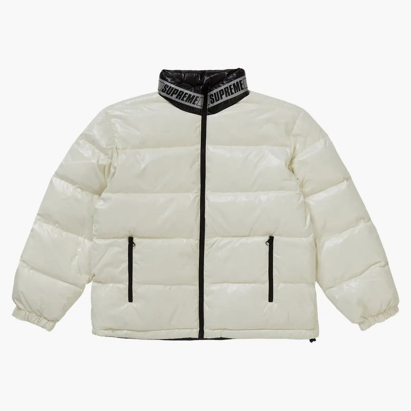 Supreme brillante chaqueta hinchada reversible blanca