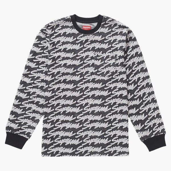 Supreme signature script logo l/s pocket tea black
