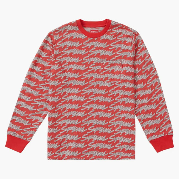 Supreme signature script logo l/s pocket tea red