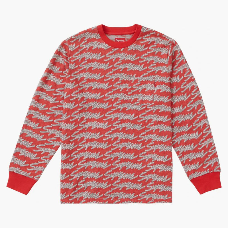 Supreme signature script logo l/s pocket tea red