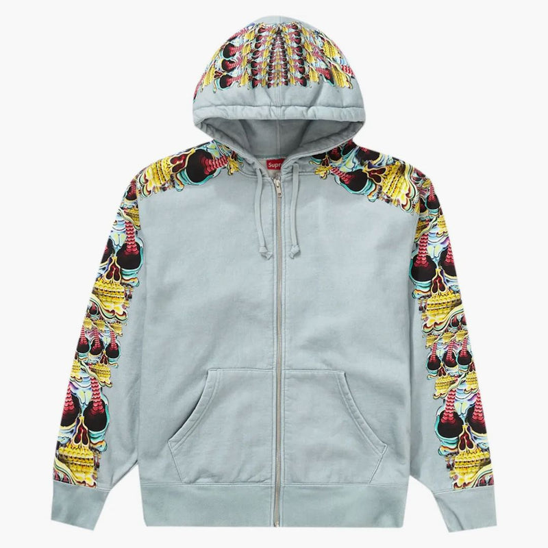 Supreme Skulls Zip Up Hooded Sweatshirt Light Slate