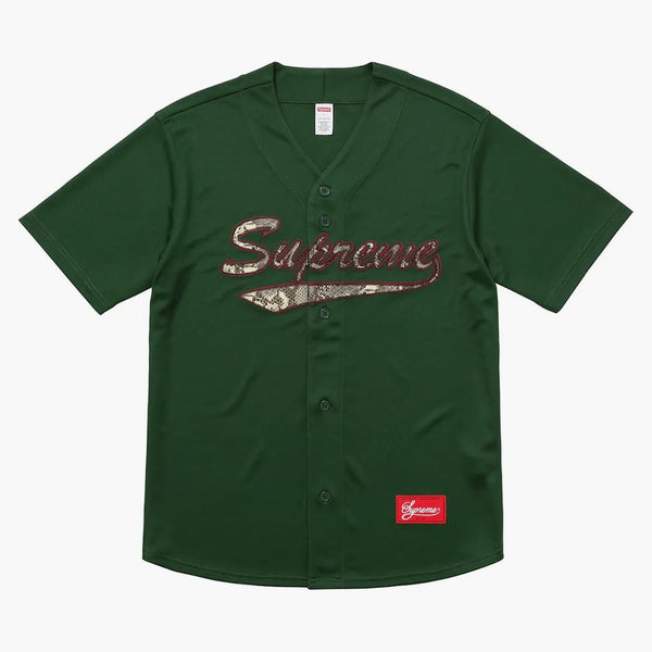Supreme Snake Script Logo Baseball Jersey Dark Green