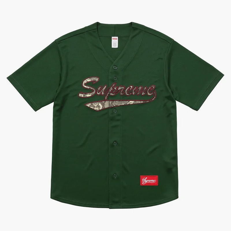 Supreme Snake Script Logo Baseball Jersey Dark Green