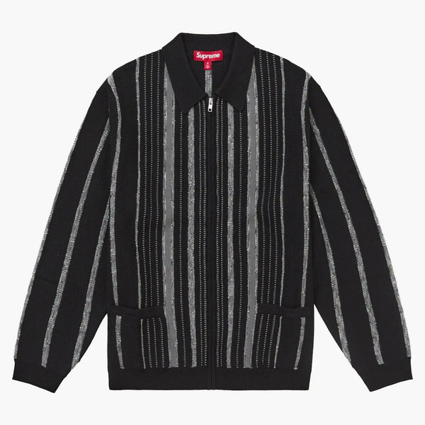 Suprem Speckle Stripe Zip Cardigan Negru