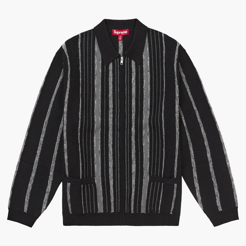Suprem Speckle Stripe Zip Cardigan Negru