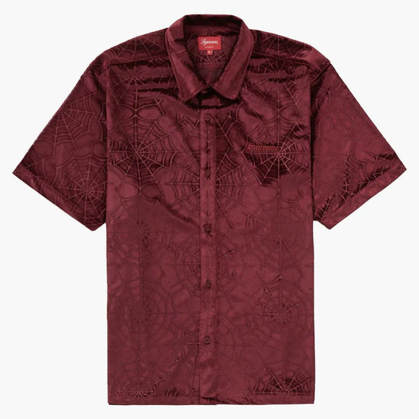 Supreme Spider Web Velvet S/S Cămașă Burgundie