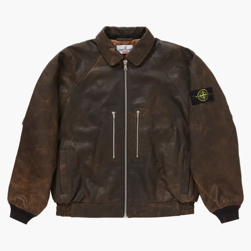 Supreme Stone Island leather bombers brown buy at Hypeneedz