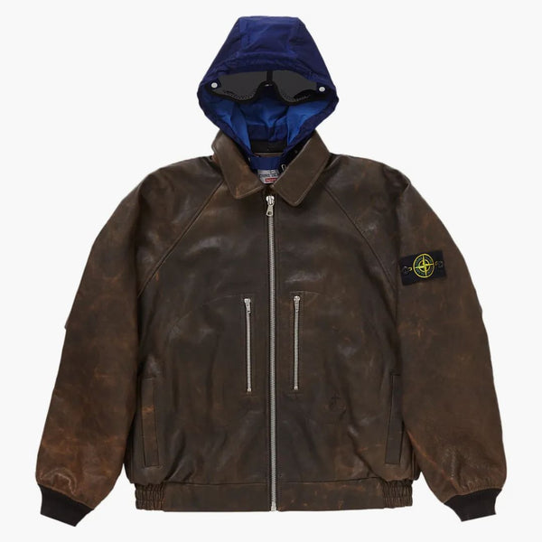Supreme Stone Island Cuero Chaqueta de cuero marrón