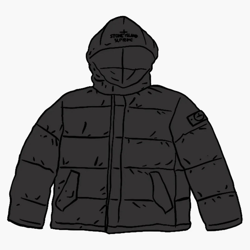 Supreme Stone Island Painted Camo Crinkle Down Jacket Black