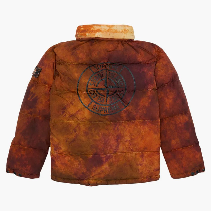 Supreme Stone Island Painted Camo Crinkle Down Jacket Coral