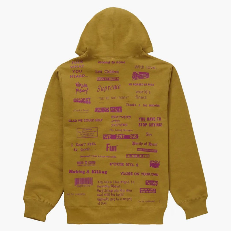 Supreme Stop Crying Hooded Sweatshirt Dark Mustard