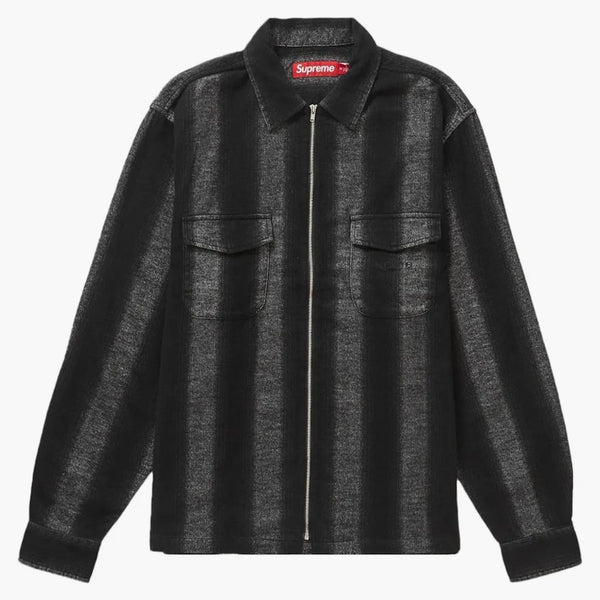 Supreme Stripe Flannel Zip Up Shirt Black