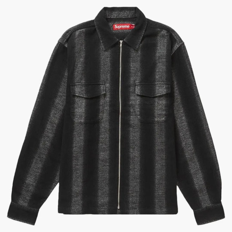 Nejvyšší pruhovací flanel na zip Up košile černá