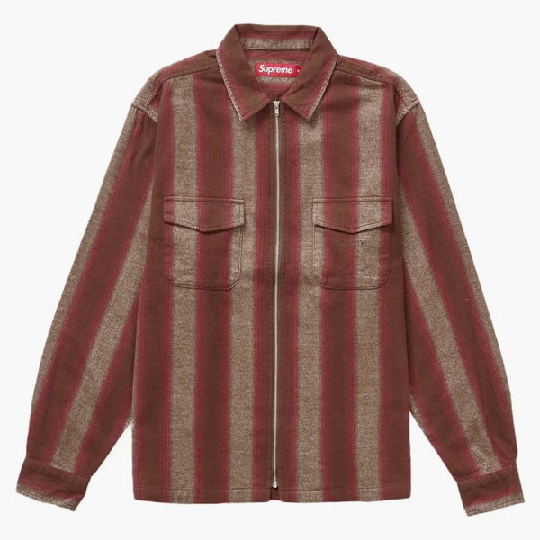 Supreme Stripe Flannel Zip Up Shirt Brown