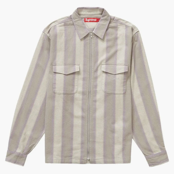 Supreme Stripe Flannel Zip Up Shirt Gray
