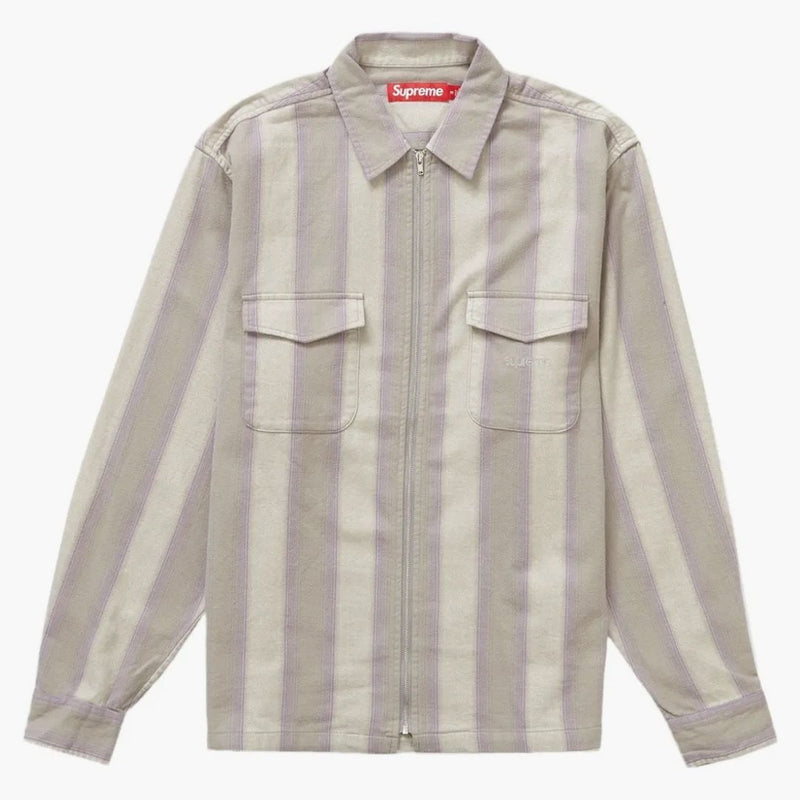 Supreme Stripe Flannel Zip Up Shirt Gray