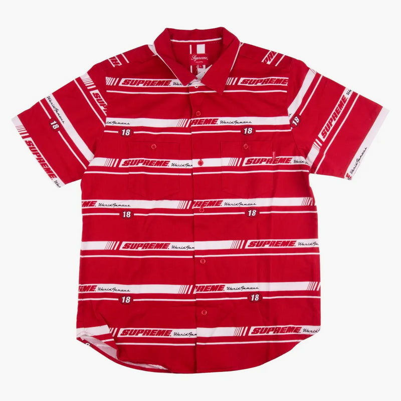 Supreme Striped Racing Work Shirt Red