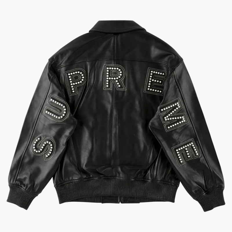 Supreme Studded Arc Logo Leather Jacket Black