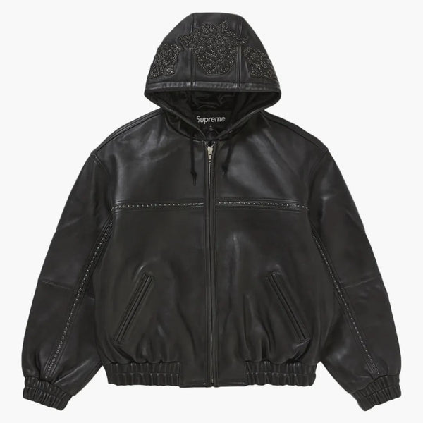 Supreme Studded Hooded Leather Jacket Black