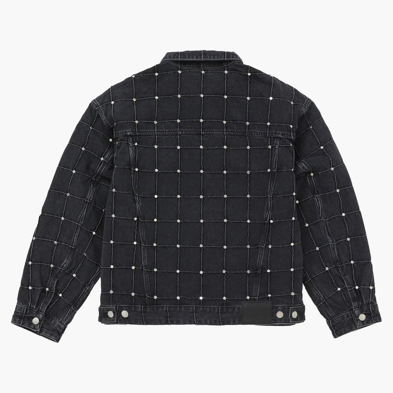 Giacca per camionista in denim suprema con borchie nera