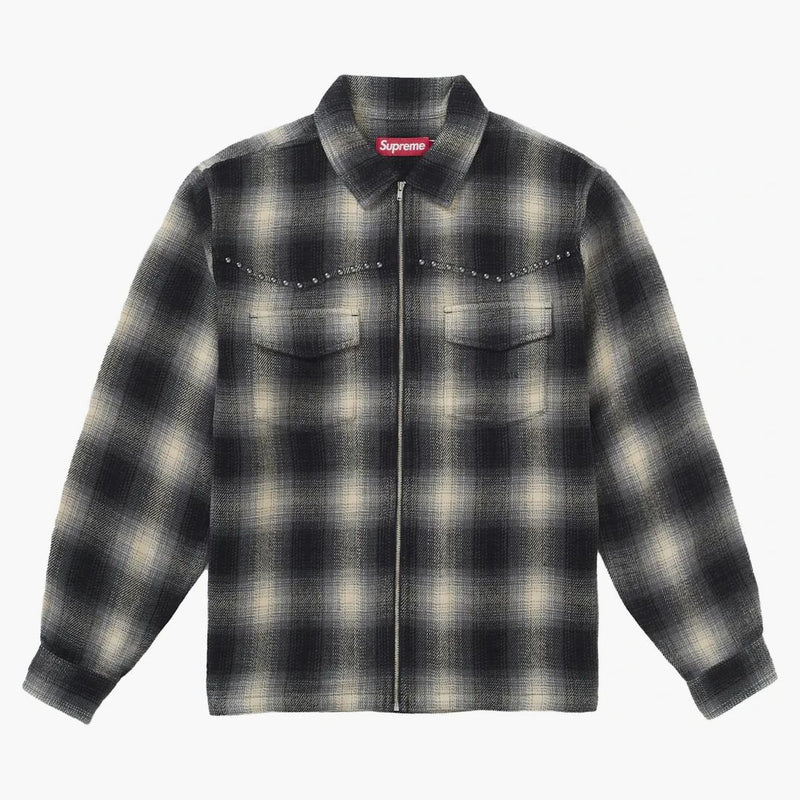 Supreme Studded Shadow Plaid Zip Up Shirt Black