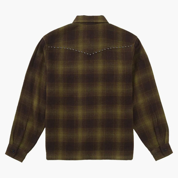 Supreme Studded Shadow Plaid Zip Up Shirt Green