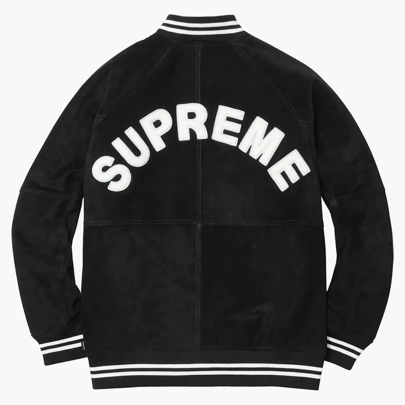 Giacca varsity suprema in pelle scamosciata nera