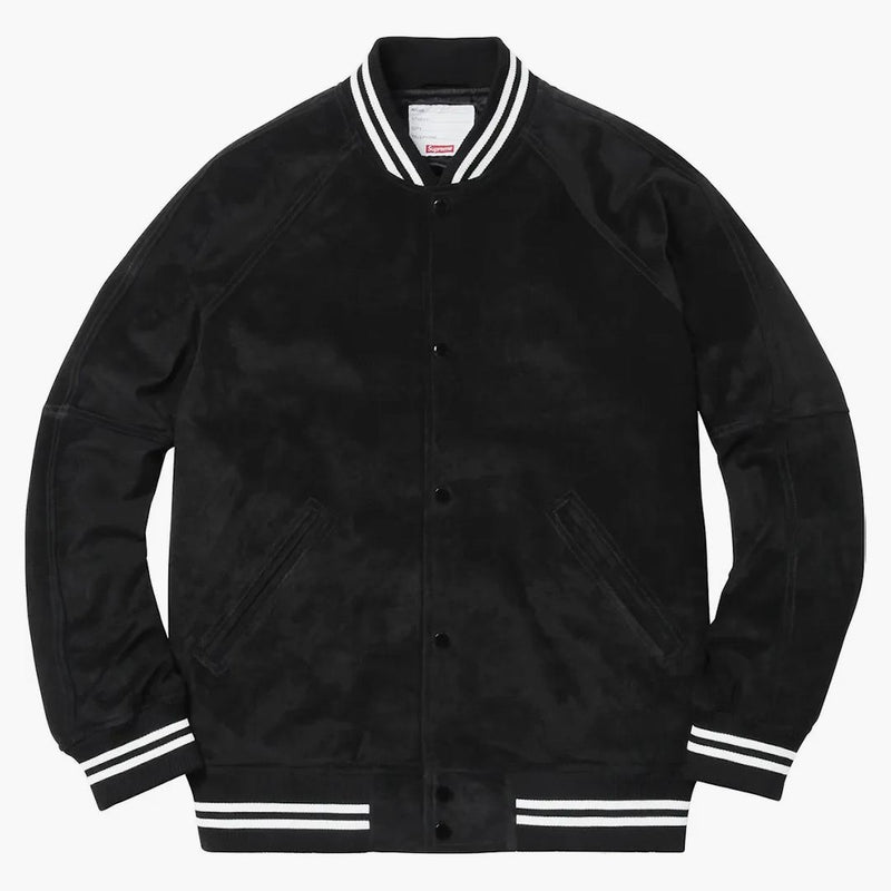 Giacca varsity suprema in pelle scamosciata nera