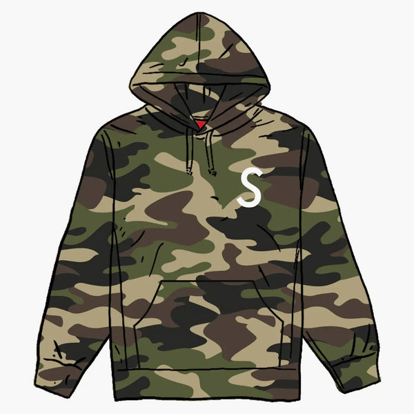 Supreme Swarovski S logotyp huva tröja skogskamo
