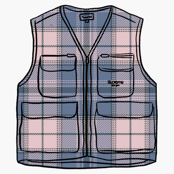 Supreme Tartan Flannel Cargo Vest Pale Pink