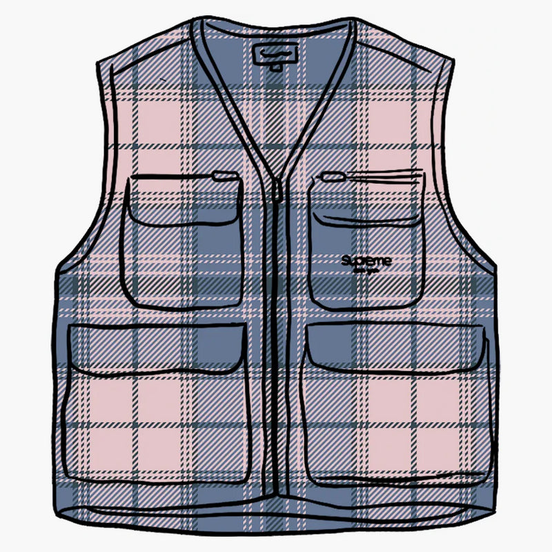Supreme Tartan Flannel Cargo Vest Pale Pink