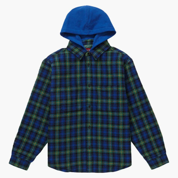Supreme Tartan Flannel Hooded Shirt Blue
