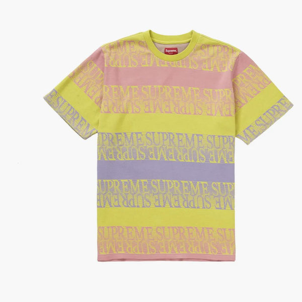 Stripe di testo supremo Jacquard S/S Top Yellow