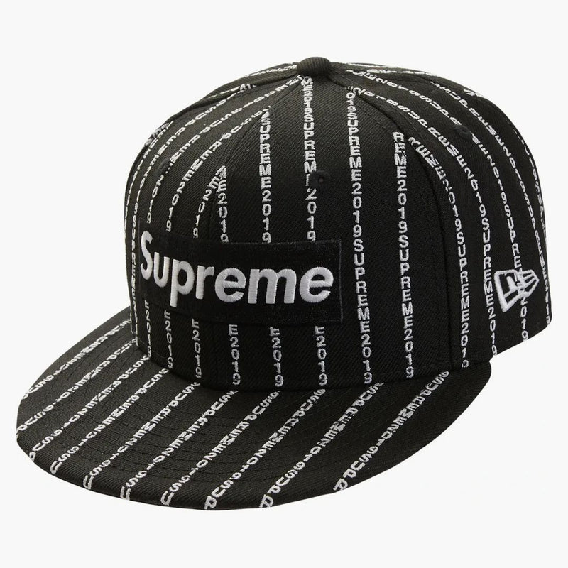 Supreme Text Stripe New Era Cap Black