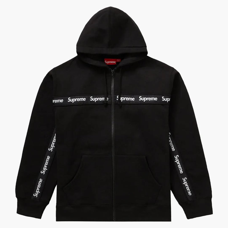 Nejvyšší textový pruh Zip Up kapucí mikina černá