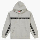 Supreme Text Stripe Zip Up Hooded Sweatshirt Heather Grey