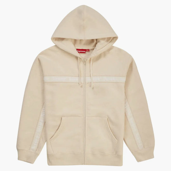 Supreme Text Stripe Zip Up Hooded Sweatshirt Natural